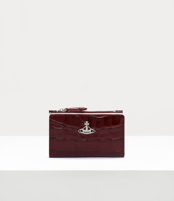 Vivienne Westwood Crocodile Slim Flap Card Holder in burgundy